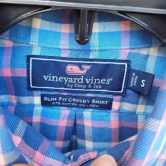Vineyard Vines Plaid Slim Fit Crosby Shirt Button Up Men's Size S Linen Blend - Picture 2 of 8